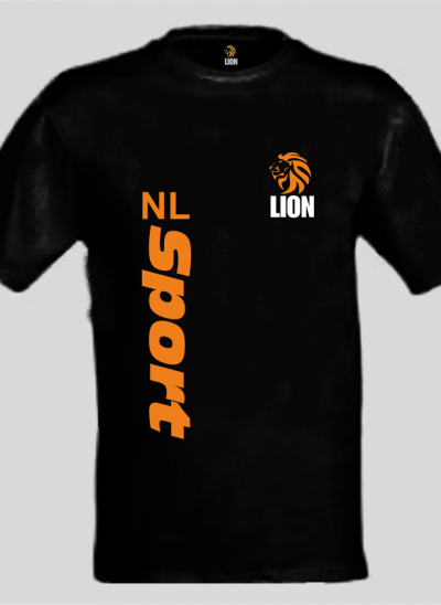 Lion T-shirt heren zwart NL Sport