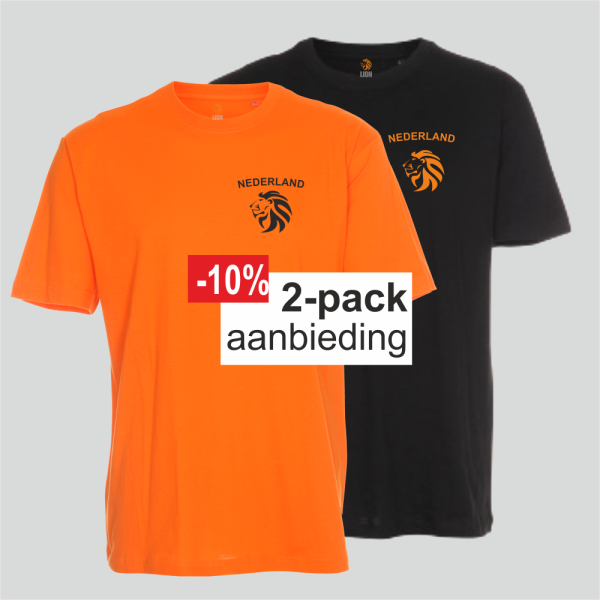 T-shirt Nederland oranje Nederlands elftal zwart 2-pack merk Lion