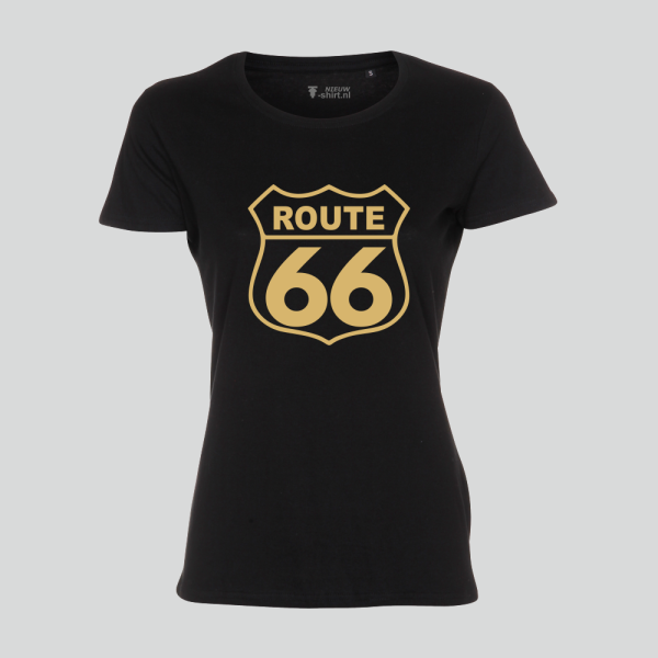 T-shirt americana T-shirt route 66 zwart -sepia damesmodel