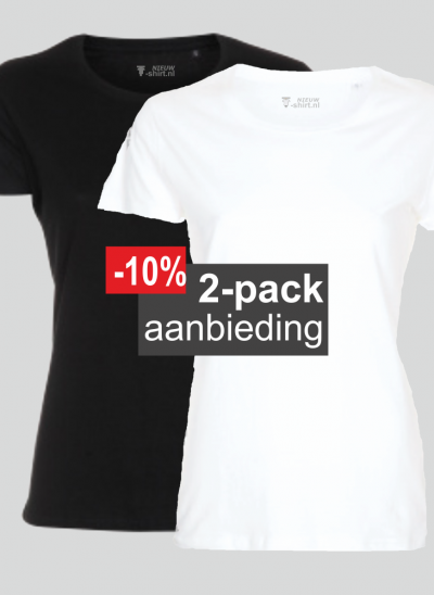T-shirt duopack mix wit en zwart dames model pure
