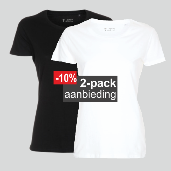 T-shirt duopack mix wit en zwart dames model pure